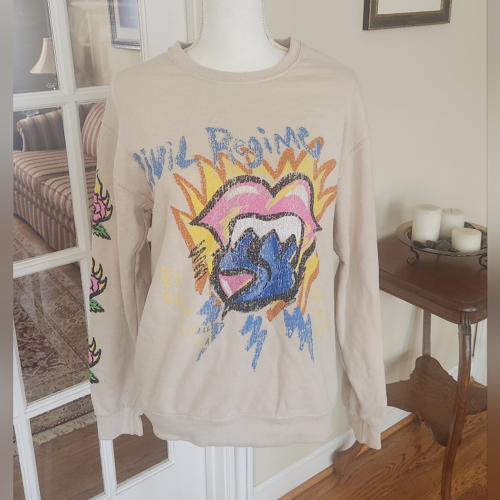 CIVIL REGIME Graphic Lips Beige Sweatshirt S